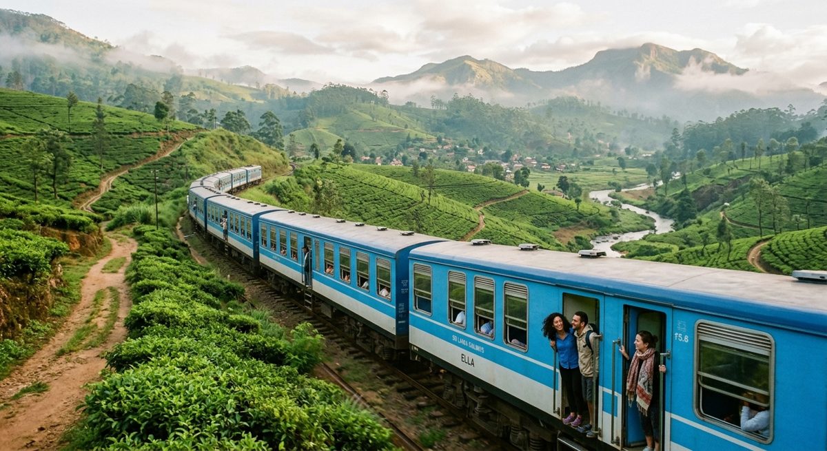 Le train du thé approchant d'Ella dans les collines