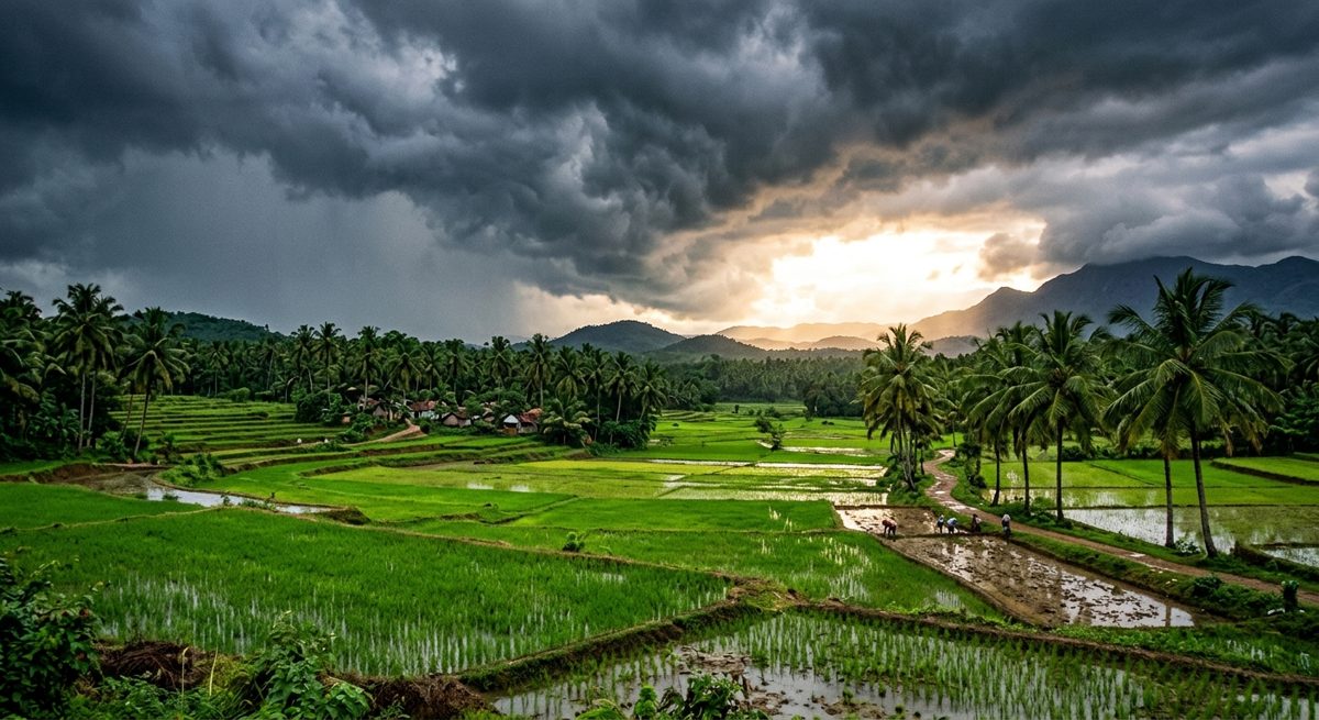 Paysage du Sri Lanka sous ciel de mousson