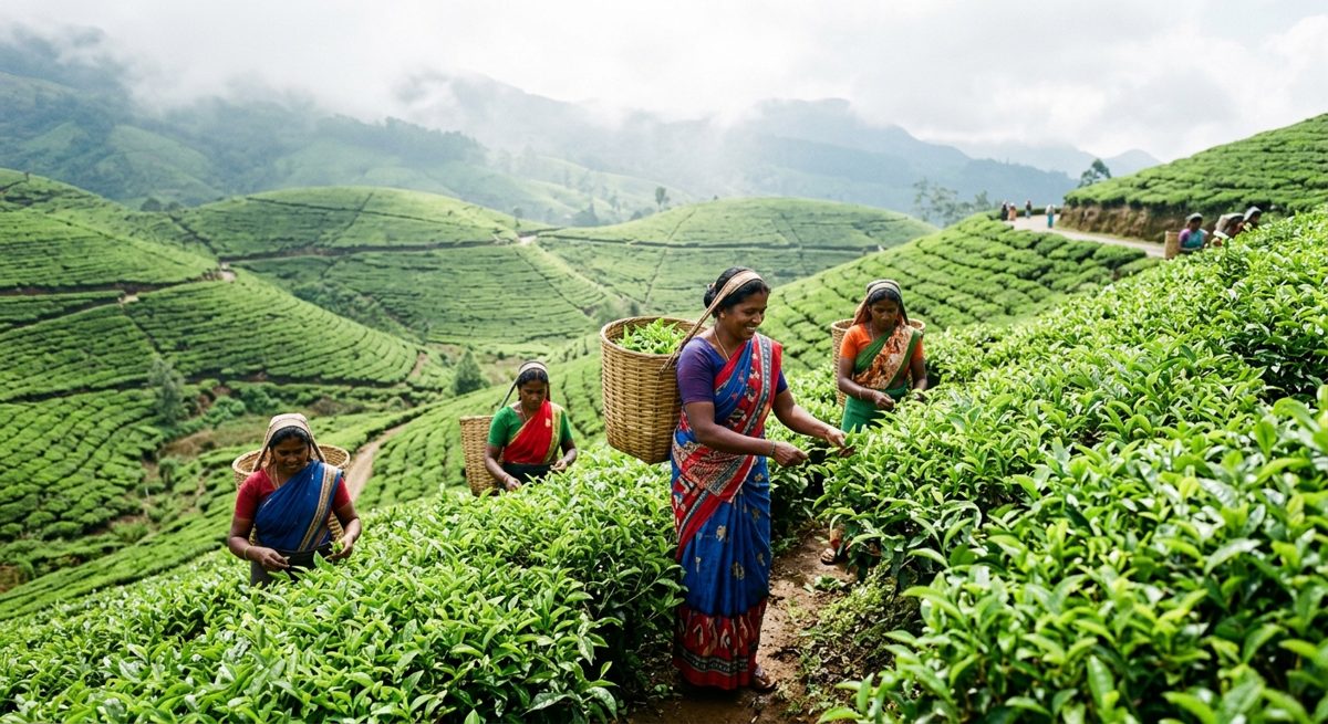 Cueilleuses de thé dans les plantations verdoyantes de Nuwara Eliya