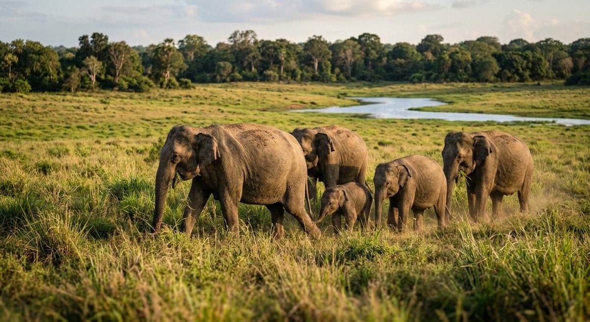 Éléphants sauvages observés lors d'un safari au Sri Lanka