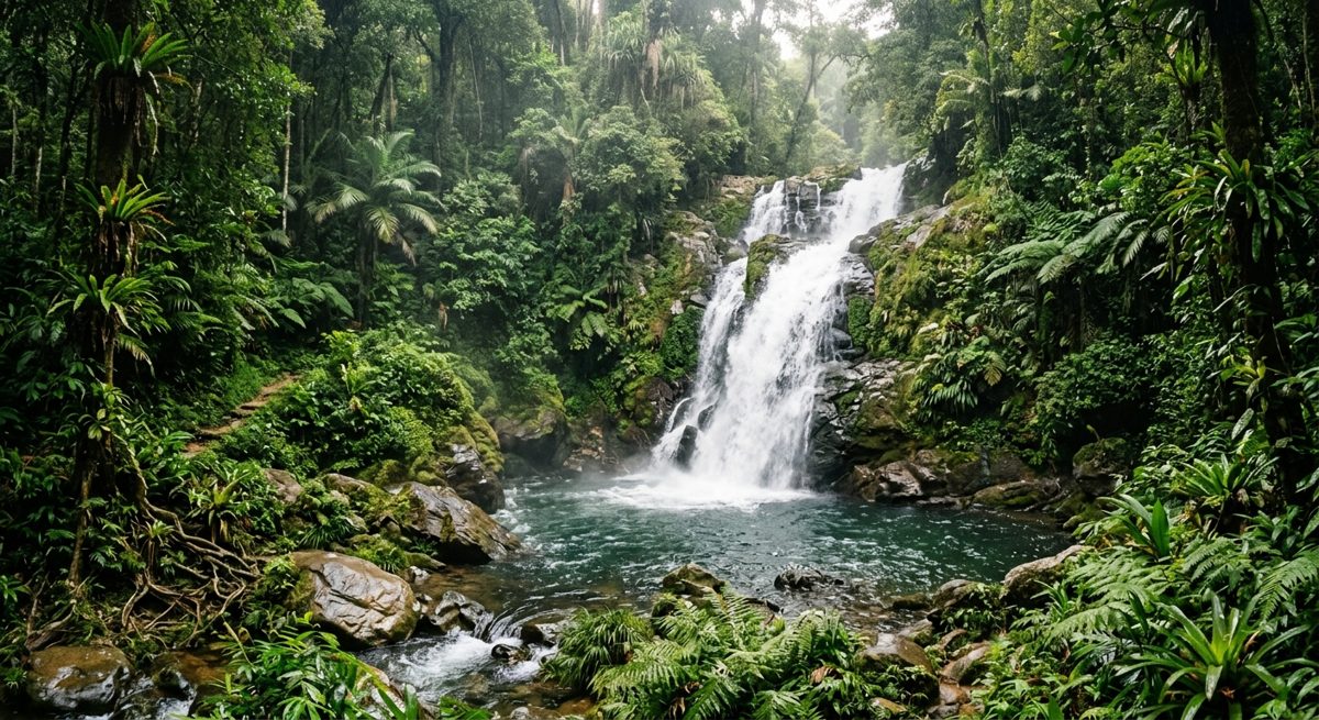 Cascade tropicale au cœur de la jungle luxuriante du Sri Lanka