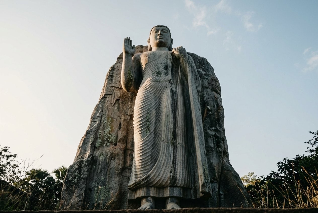 Le Bouddha debout d'Avukana taillé dans le granit